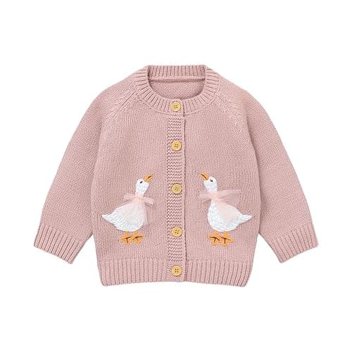 DovFanny Baby Toddler Girl Boy Cardigan Warm Sweater Knitted Long Sleeve Jumpers Cozy Coats Clothes with Cute Goose - Image 1