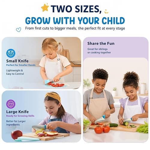 Kibbidea Safe Knife for Kids, Toddler Cutting Knife Set for Real Cooking | 4PCS, Round Tip, Stainless Steel Blade, Kids Friendly Knives, Finger Guard, BPA-free, Chef Kitchen Knife for Beginners thumbnail 5