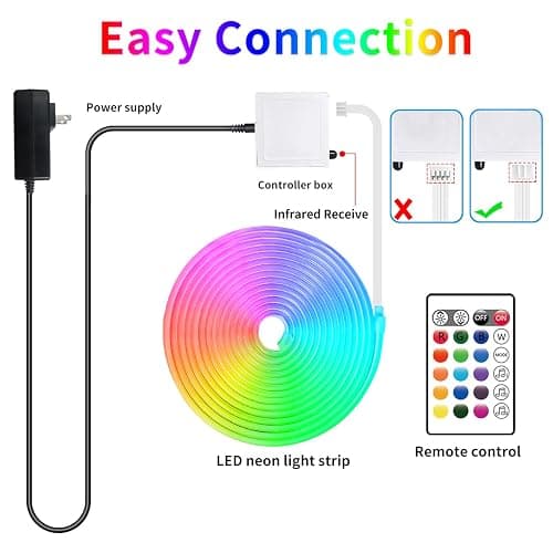 segrass 16.4FT DC24V RGB LED neon Rope Lights with Remote/APP Control Waterproof Flexible Neon LED Strip Lights LED neon Rope Lights for Bedroom Room Outdoors Decor thumbnail 7