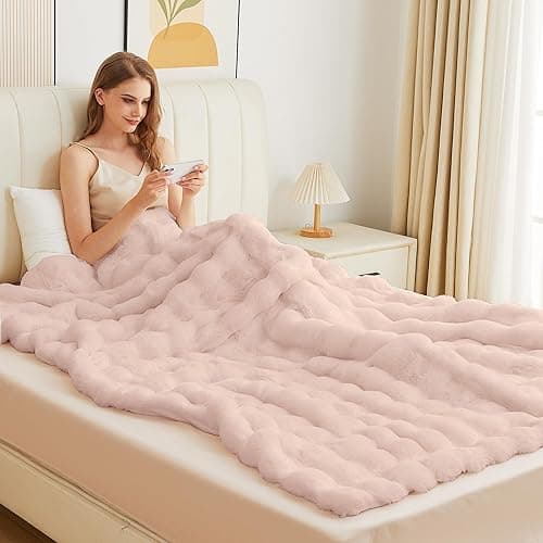 ORINOVA Pink Fluffy Blanket for Couch Living Room Faux Fur 50x60 Fuzzy Throw Blanket for Bed Soft Furry Bed Cozy Comforter Home Decor Gifts 860 GSM - 50"W x 60"L - Pink thumbnail 8
