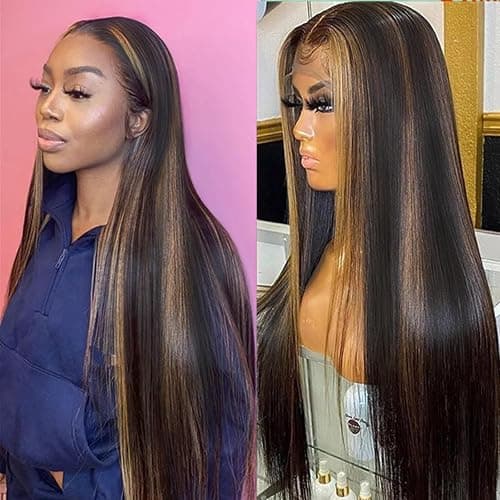 ONECHULY Blonde Highlight 13x4 Glueless Lace Front Wigs Human Hair 200% Density Pre Plucked with Baby Hair 13x4 Full Lace Front Wigs HD Transparent Lace Wig Balayage Wigs for Women 26 Inch - Image 1