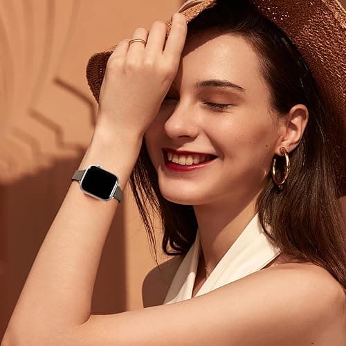 Charlam Slim Leather Band Compatible with Apple Watch Bands for Women 40mm 38mm 41mm 42mm 44mm 45mm 46mm, Top Grain Genuine Leather Strap Thin Wristband for iWatch Series 11 10 SE 9 8 7 6 5 4 3 2 1 thumbnail 2