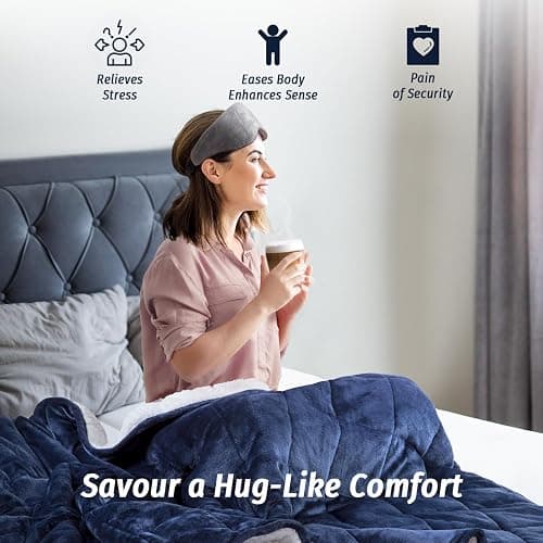 Wemore Sherpa Fleece Weighted Blanket for Adult, 15 lbs Dual Sided Cozy Fluffy Heavy Blanket, Ultra Fuzzy Throw Blanket with Soft Plush Flannel Top, 48 x 72 inches, Navy Blue and White thumbnail 3