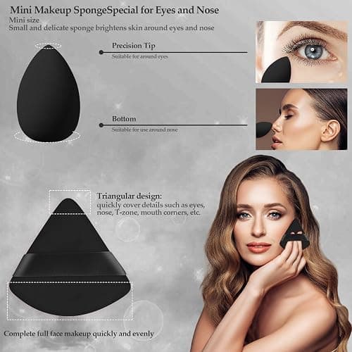 14 Pcs Makeup Sponge Set, Beauty Sponges Blender with 4 Pcs Powder Puff and 4 Pcs Mini Make up Sponges for Liquid,Foundation,Powder,Concealer,Cream (Black) thumbnail 5