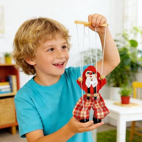 6 Pack Wooden Marionette Puppets Clown Pull String Puppets Movable Hands and Feet Joint Activity for Family Men Women Theater Puppetry Party thumbnail 5
