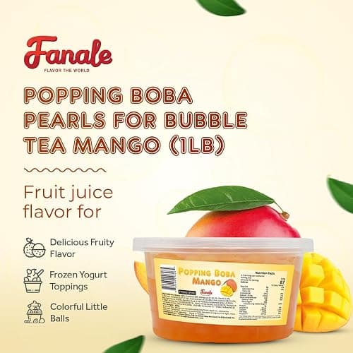 Fanale Mango Popping Boba Pearls for Bubble Tea and Drinks, 1 Pound | Bursting Boba Pearls for Smoothies, Ice Cream, Frozen Yogurt & Desserts, Vegan, Non-GMO, Gluten-Free & Fat-Free Topping thumbnail 3