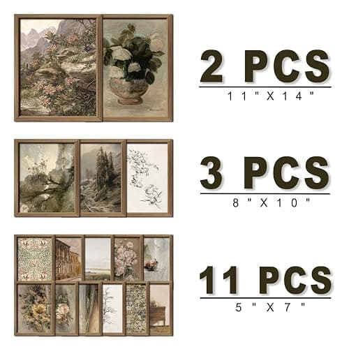 16 PCS Framed Vintage Wall Art Decor, French Country Farmhouse Gallery Wall Frame Set Prints for Bedroom Bathroom, Rustic Landscape Posters for Living Room Aesthetic, Cottagecore Dorm Home Collage Kit thumbnail 3