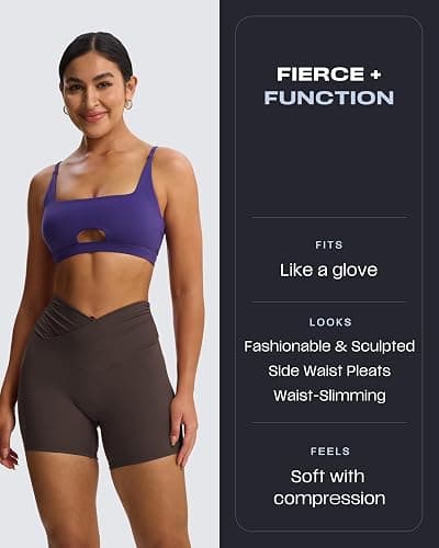 Aoxjox Venus Workout Biker Shorts for Women Cross-Waist Tummy Control High Waisted Hidden Scrunch Yoga Short 5"/6"/7" thumbnail 4
