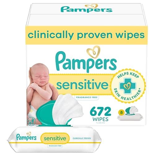 Pampers Baby Wipes, Sensitive, Water Based Wipe, Clinically Proven, Hypoallergenic, and Unscented for Babies, 672 Wipes Total (8 Flip-Top Packs) [Packaging May Vary] - 84 Count (Pack of 8) - Image 1