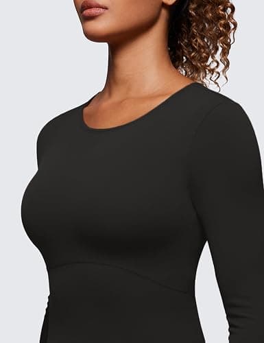CRZ YOGA Butterluxe Scoop Neck Long Sleeve Shirts for Women - Workout Athletic Casual Tops Crop Slim Basic Tight Shirt thumbnail 3
