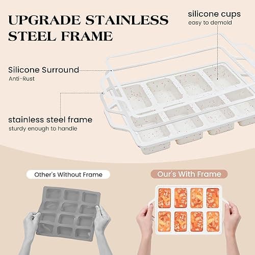 AOTASO 2 Pcs Mini Loaf Pans with Metal Reinforced Frame, Nonstick Small Silicone Bread Pans for Baking, 8 Cavity Tiny Meatloaf Pan (Cream) thumbnail 3