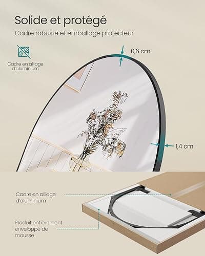 SONGMICS Miroir Intégral, 160 x 50 cm, Miroir Arqué sur Pied, à Poser au Sol, Cadre en Alliage d’Aluminium, Verre Trempé, pour Chambre, Salon, Dressing, Noir d'encre LFM031B01 thumbnail 6