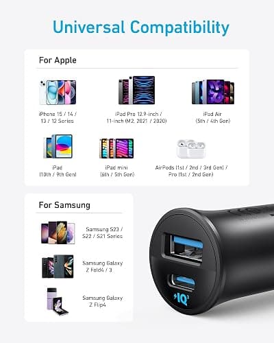 Anker USB-C Kfz-Ladegerät, 30W 2-Port Typ-C Kfz-Netzteil, Kfz-Ladegerät für iPhone mit PowerIQ 3.0, Für iPhone 17/16/15/14/13/12 Serie, Samsung Galaxy S23/S22/S21 Serie, iPad Pro, AirPods und mehr thumbnail 5