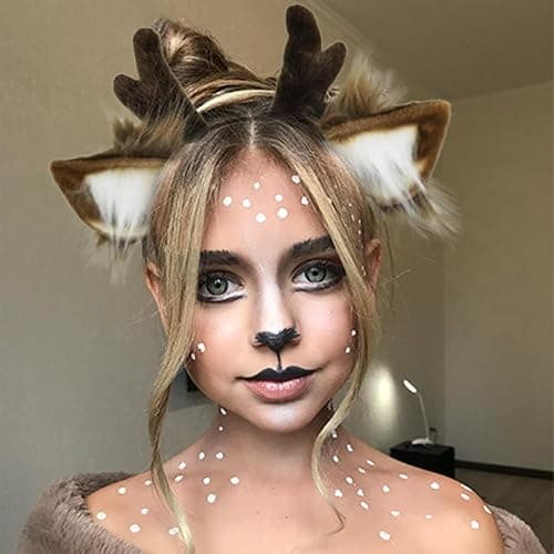 SIOTMERA Reindeer Antlers Headband, Realistic Deer Antlers Headbands Reindeer Ears Adults Christmas Party Birthday Makeup Cosplay, Reindeer Headband for Christmas Eve Costume Gift, Brown thumbnail 5