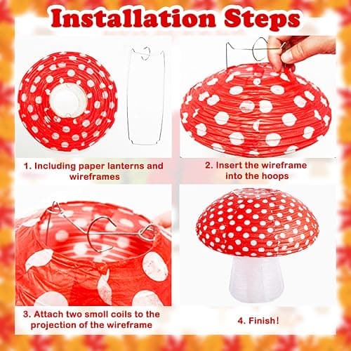 Mushroom Paper Lanterns 6 Pcs Mushroom Hanging Paper Lanterns 3 Size Paper Lantern Bedroom for Alice in Wonderland Themed Birthday Baby Shower Fairy Theme Party Decorations thumbnail 3