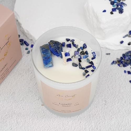 Ava Concept Lazurite Crystal Candle – 10oz / 280g | Amber Ocean Aromatherapy | Hand-Poured Soy Wax | Genuine Lapis Lazuli Healing Crystals Embedded | Power, Wisdom & Luck | Gift Box Included thumbnail 6