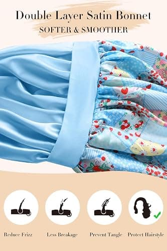 Vettres Double Layer Silk Bonnet with Tie Satin Lined Sleep Cap Hair Cover for Women's Curly Braids Natural Hair thumbnail 5