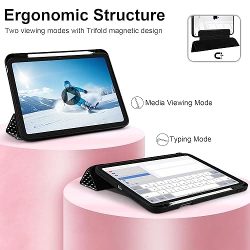 MEEgoodo Case for iPad A16 11th Generation 11 inch 2025/10th Gen 10.9 inch 2022, Cover with Transparent Acrylic Back Shell,Tablet Case with Pencil Holder+Auto Wake/Sleep+ Stand, White Polka Dot thumbnail 8