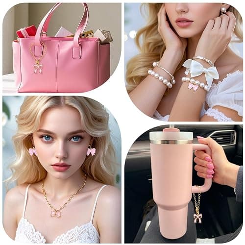 Solldgt 50 Pcs Pink Bow Charms for Jewelry Making - Cute Bowknot Charms Alloy Enamel Bow Tie Pendants Charm for Women DIY Making Bracelets Earrings Necklace Craft Supplies thumbnail 4