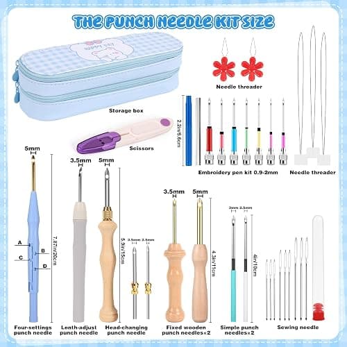 35Pcs Punch Needle Kit Adult Beginner, Adjustable Punch Needle Tool with Different Size Needles & Storage Case, Wooden Handle Embroidery Pen Set for Christmas Gifts, Decoration & DIY Craft Project thumbnail 3