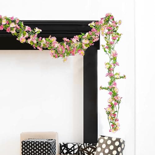 CISDUEO Artificial Daisy Flowers Vine Silk Wildflower Garland Spring Fake Flower Vine Hanging Ivy Pink Daisy Flowers Plastic Green Leaves for Mantle Wall Party Wedding Arch Floral Decor Indoor Outdoor thumbnail 6