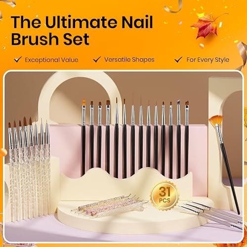 Beetles 31pcs Nail Art Brushes, Dotting Tools, Nail Art Pens, Dust Brush, Striping Liner Fingernail Drawing Pens with Palette Holder All in One for Starter Manicure Design Set thumbnail 7