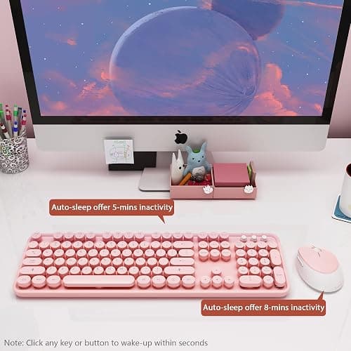 Kootop Wireless Keyboard, Cute Colorful 104 Keys Typewriter Retro Round Keycaps Keyboard for PC Laptop,Desktop,Windows, Home and Office Keyboards (Pink) thumbnail 4