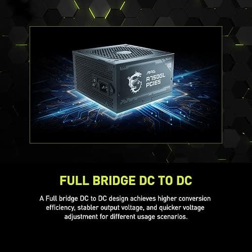 MSI MAG A750GL PCIE5, Fully Modular Compact Gaming 750W Power Supply, 80+ Gold, ATX 3.1 & PCIe 5.1 Ready, Native Dual-Color 12V-2x6 Cable, 10 Year Warranty thumbnail 8