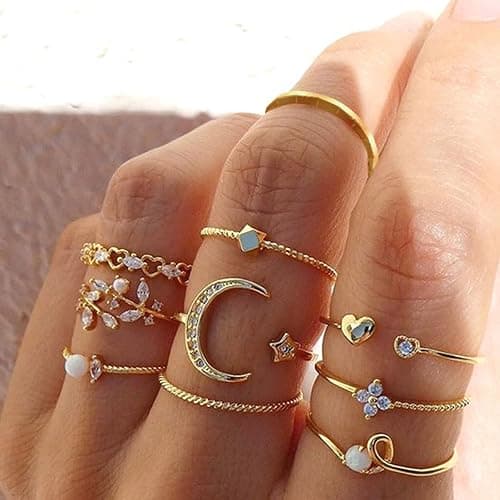 HUASAI Gold Stackable Rings for Women Stocking Stuffers for Teen Girls Trendy Cute Rings Boho Moon Star Butterfly Knuckle Ring Set Dainty Gold Rings Pack Teen Girl Christmas Gifts Jewelry Gifts thumbnail 2