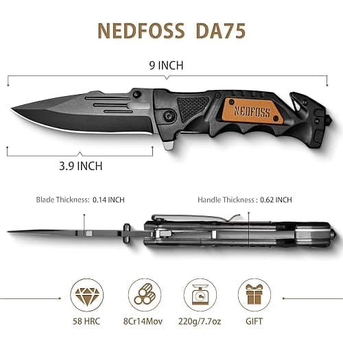 NedFoss Pocket Folding Knife DA75, 3 in 1 Pocket Knife for Men, Survival Knife with Liner-Lock Belt Clip, Seat Belt Cutter, Glass Breaker, Hunting knife for Camping Hiking thumbnail 2