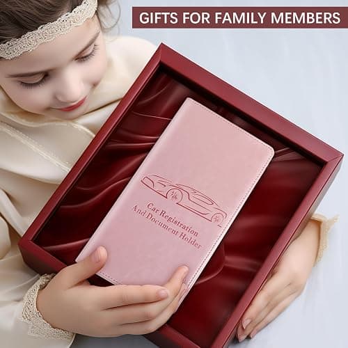 Peisicne Car Registration and Insurance Card Holder for Women Men, Pink Glove Box Paperwork Organizer with Magnetic Buckle for Easy Access and Protect Documents and Various Cards in Vehicle thumbnail 7
