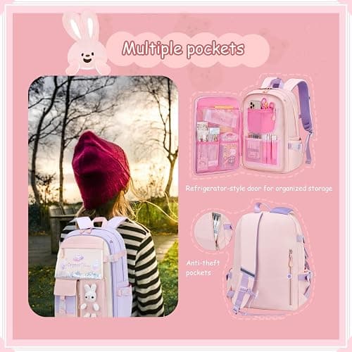 VIDOSCLA Bunny Girls Backpack for School Kawaii Kids Backpack Cute Sequin School Bag for Girls thumbnail 3