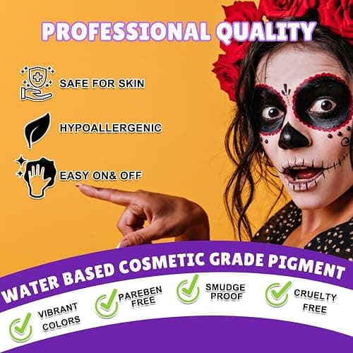 Bowitzki Face Paint Kit,42 Water Based Non Toxic Face Paint with face paint Colors,16 Glitters, 32 Stencils & 10pcs Brushes, Professional Body Face Paint Makeup For Party,Halloween,Carnival,Festival thumbnail 3