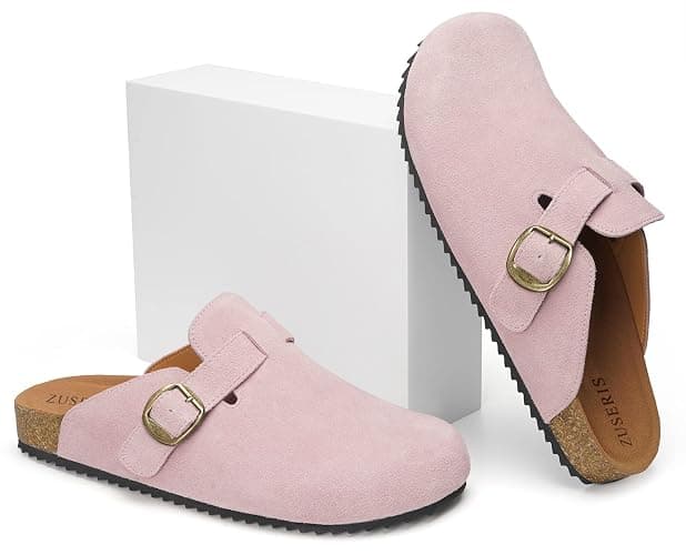 ZUSERIS Women's Men's Suede Clogs Wide Width Leather Mules Cork Footbed Sandals Slip on Comfort Potato Shoes with Arch Support thumbnail 6