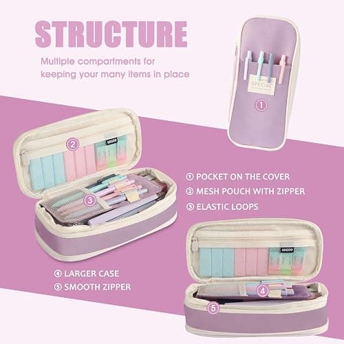 39PCS Aesthetic School Supplies with Cute Pencil Case, 5X Ballpoint Pens with Stylus Tip, 12X Pastel Highlighters, 6X Mechanical Pencil Set 0.5&0.7mm, Suit for Preppy School College Essentials(purple) thumbnail 5