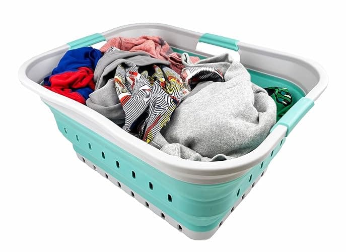 SAMMART 42L (11 gallon) Collapsible Plastic Laundry Basket - Foldable Pop Up Storage Container/Organizer - Portable Washing Tub - Space Saving Hamper/Basket (Grey/Pine) thumbnail 6