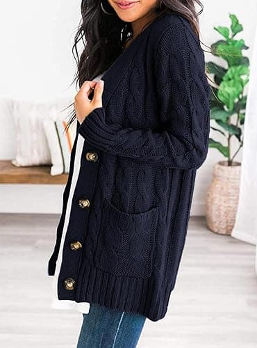 PRETTYGARDEN Women's Open Front Cardigan Sweaters Fall Fashion Button Down Cable Knit Chunky Winter Clothing Outerwear Coats thumbnail 3