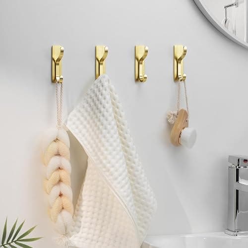pickpiff Adhesive Wall Coat Hooks - Heavy Duty Stick-On Door Hanger, Metal Hook for Hanging Towel,Purse, Robe, Backpack, Jacket, Clothes - for Bathroom,Dorm, Closet, Kitchen - Gold, 4 Pack thumbnail 9