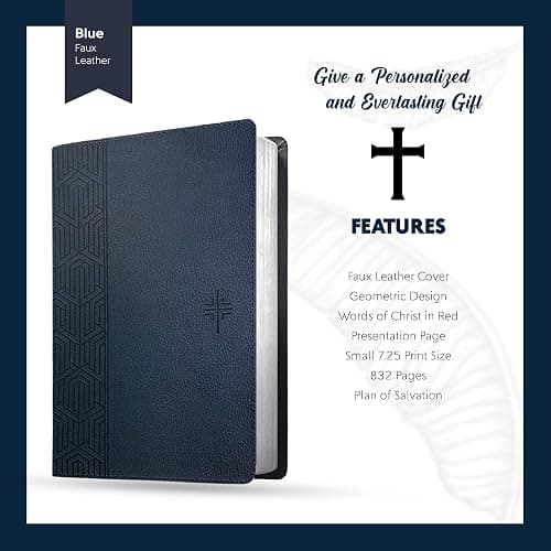 Personalized NLT Bible Faux Leather New Living Translation Bible Small Print Size with Geometric Design | Custom with Name | Gift for Religious Celebrations | Blue thumbnail 7
