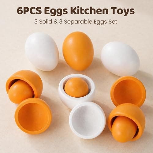 HANSGO 6PCS Play Food Sets for Kids Kitchen,Play Kitchen Accessories Wooden Egg Toy Food Grocery Store Pretend for Toddler Cooking DIY thumbnail 3