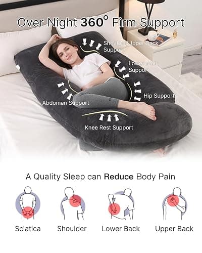 ALLOPERA Pregnancy Pillow, Full Body 57 Inch Maternity Pillow with Removable Washable Cover - Sleep Support for Legs, Back, Neck, Shoulder, HIPS, Belly for Pregnent Women, Black Grey Velvet Cover thumbnail 3