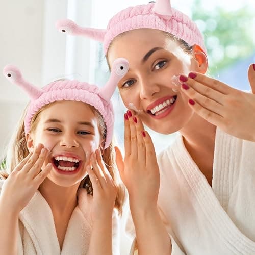 SuPoo Snail Face Wash Headband - Light Pink, Soft Microfiber Material, Funny Design, One Size Fits Most, Strong Water Absorbent, Multi-Function Use for Spa, Sports, Yoga, Makeup, Face-Washing, Shower thumbnail 3