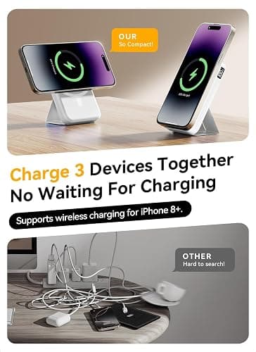 Gxorul Magnetic Portable Charger, 10000mAh Power Bank with Leather Foldable Stand - Travel Essentials, USB-C 20W Fast Charging for Magsafe Battery Pack, Compatible with iPhone 17/16/15/14/13 Series thumbnail 5