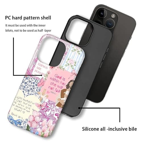 COTAIL Case Designed for iPhone 15, Hybrid 2-Layer Case, Military-Grade Protection Durable Shockproof Anti-Scratch Phone Case, Pink Blue Jesus Collage thumbnail 3