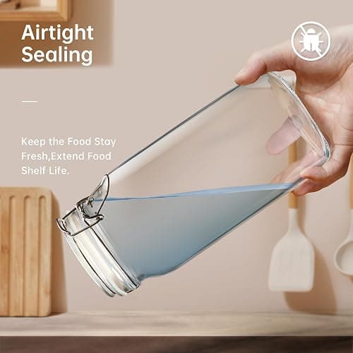 HomArtist Square Glass Jars with Airtight Lid Set of 3, 50 floz Wide Mouth Mason Jars with Clamp Lids,Glass Sealed Jars with Air Tight Lids, Best for Kitchen & Pantry Food Storage thumbnail 5