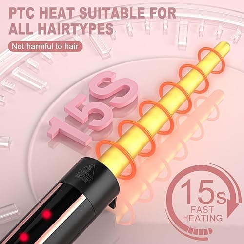 5 in 1 Curling Wand Set, Curling Iron with Curling Brush,Hair Straightener & 3 Interchangeable Ceramic Curling Wand(0.35"-1"), Fast Heat Hair Wand Curler, Include Glove & 2 Clips for Women Girls Gift thumbnail 4