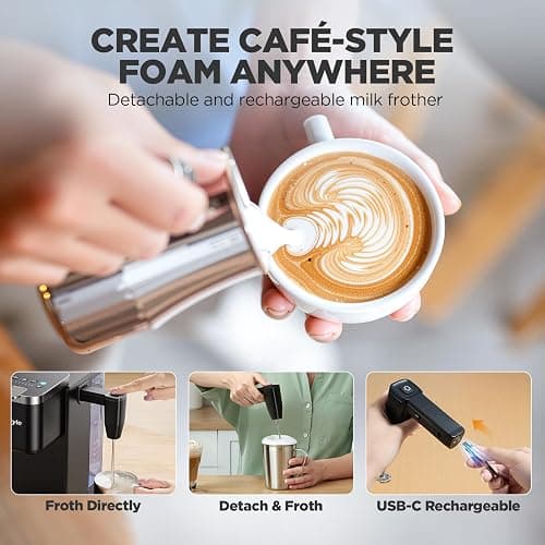Tastyle 330MF Single Serve Coffee Maker with Built-in Detachable Milk Frother, Iced and Hot Coffee Machine for K Cup & Grounds, 40oz Removable Water Reservoir, 6 Cup Sizes, Fits 7.3" Travel Mug, Black thumbnail 6