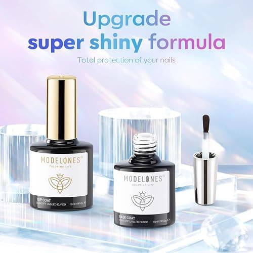 modelones Gel Top Coat, 15 ml 2025 Upgrade Super Shiny Base and Top Coat Set, Soak Off Nail Lamp Acid Free No Wipe Clear Base Top Gel Nail Polish thumbnail 2