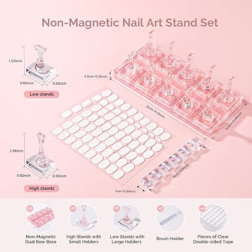 MelodySusie Nail Stand for Press Ons Non-Magnetic Large Acrylic Base, Pink | Cat Eye Friendly, Residue-free Tape, Fit LED/UV Lamps, Nail Tips, For DIY Salon Practice Painting Display, Beginners & Pros thumbnail 7
