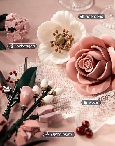 iATOM Pink Roses Flower Bouquet Building Set, Artificial Flowers Botanical Collection Kit for Adults Women & Men - Gift for Mothers Day, Home Room Office Shelf Centerpieces Decor - IA11022 thumbnail 3